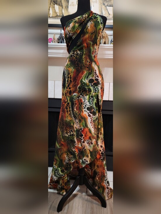 Musera Dresses & Skirts - One-Shoulder Green & Orange Print Maxi Dress